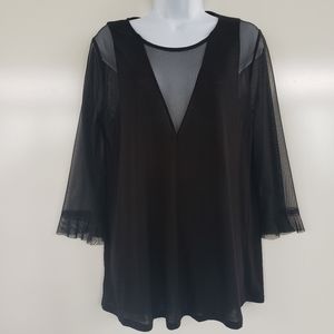 BCBGMaxAzria Black Flowy Sheer Top Size Medium
